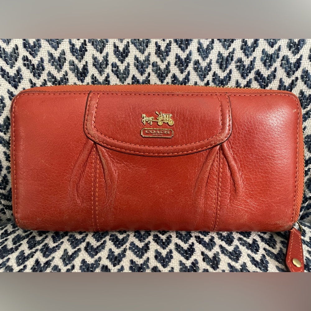 Coach orange leather zip around wallet